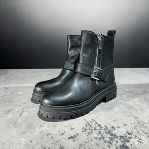 Blondo Waterproof Black Leather Combat Boots Womens Shoe Size 5.5 M